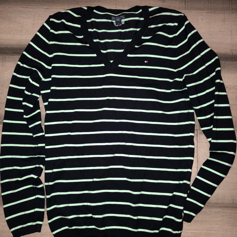 Tommy Hilfiger navy and green stripe sweater